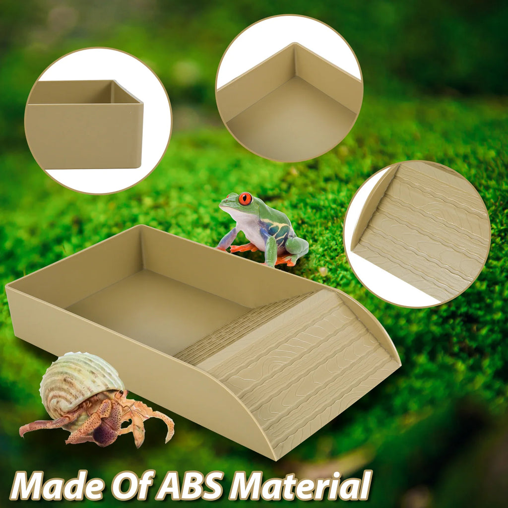 Plastic Tortoise Food Dish turtle tank Water Food Feeder Trays with Anti-Slip Ramp Tortoise Habitat Reptile accessories