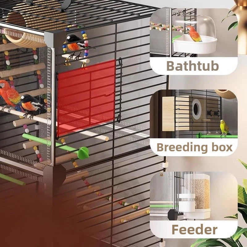 Transparent Ornamental Cage Parrot Bird Cage Double-layer Large Space Bird Supplies Easy Interactive House with Drawer Tray