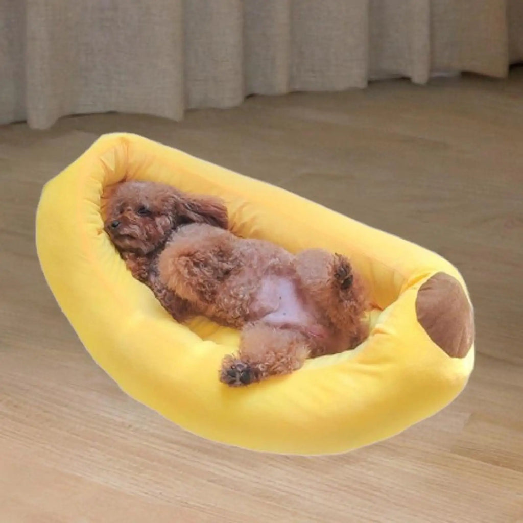 Bananenförmiges Hundebett Atmungsaktives Plüsch Gemütliches und weiches Welpenkissen Haustier-Nestbett für kleine und mittelgroße Hunde Haustierbedarf
