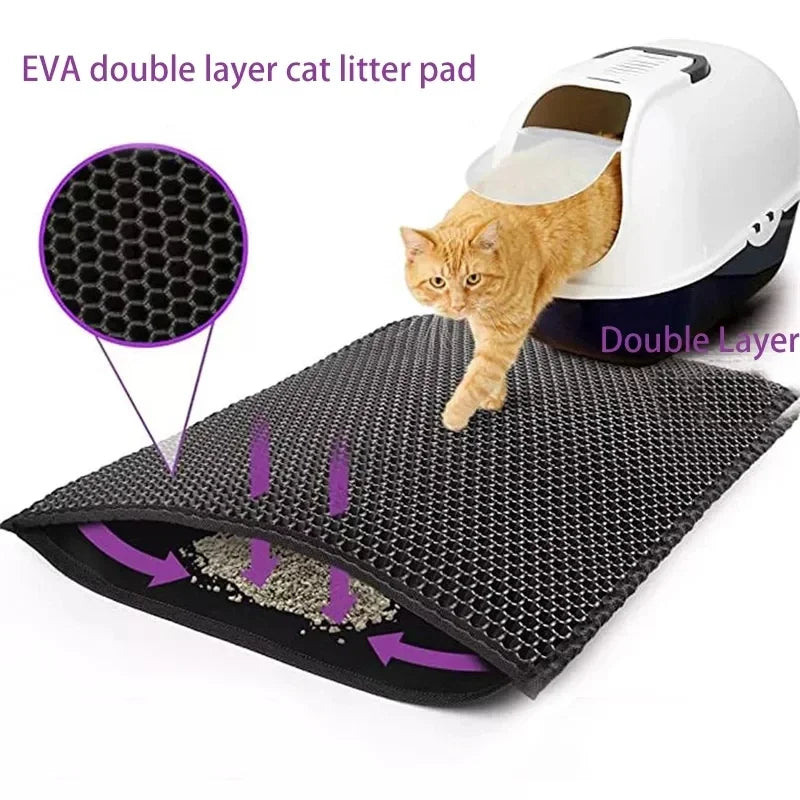 Katzentoilettenmatte mit Geschenk Doppelschicht Wasserdicht Katzentoilettenunterlage Rutschfeste Katzenstreumatte Waschbare Bettmatte Sauberkeitsunterlage Produkte