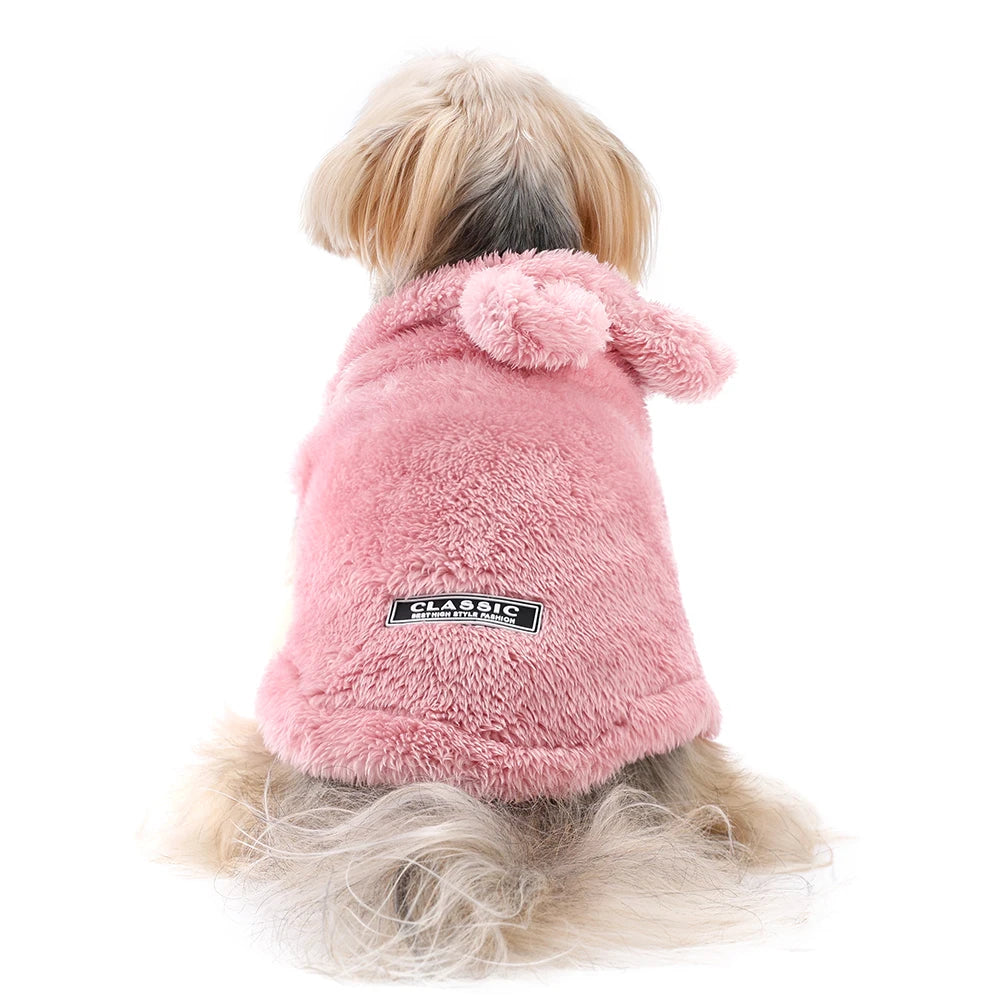 Herbst Winter Hundekleidung für kleine und mittelgroße Hunde Warmer Plüsch Kaninchenohren Haustier Mantel Süß Weicher Welpe Sphynx Katze Chihuahua Kostüm