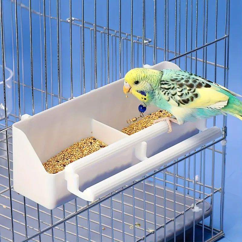 Bird Food Feeder Parrot Hanging Food and Water Bowl Double Grid Food Dispenser For Parrots Parakeets Pigeons