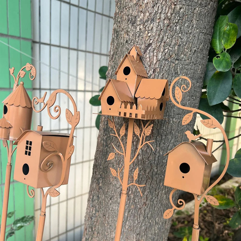 Neue Metallvogelkäfige Kunst Vogelhäuser mit Stange Gartenornamente Nest Langlebig Hof Hinterhof für den Außenbereich Haus Dekor