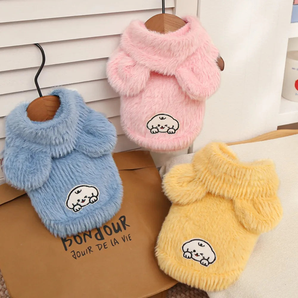 Cute Cat Hooded Vest Pet Dog Clothes Clothing Supplies Teddy Bear Hairless Cat  Autumn Winter Warm Clothes Imitation Mink Fur