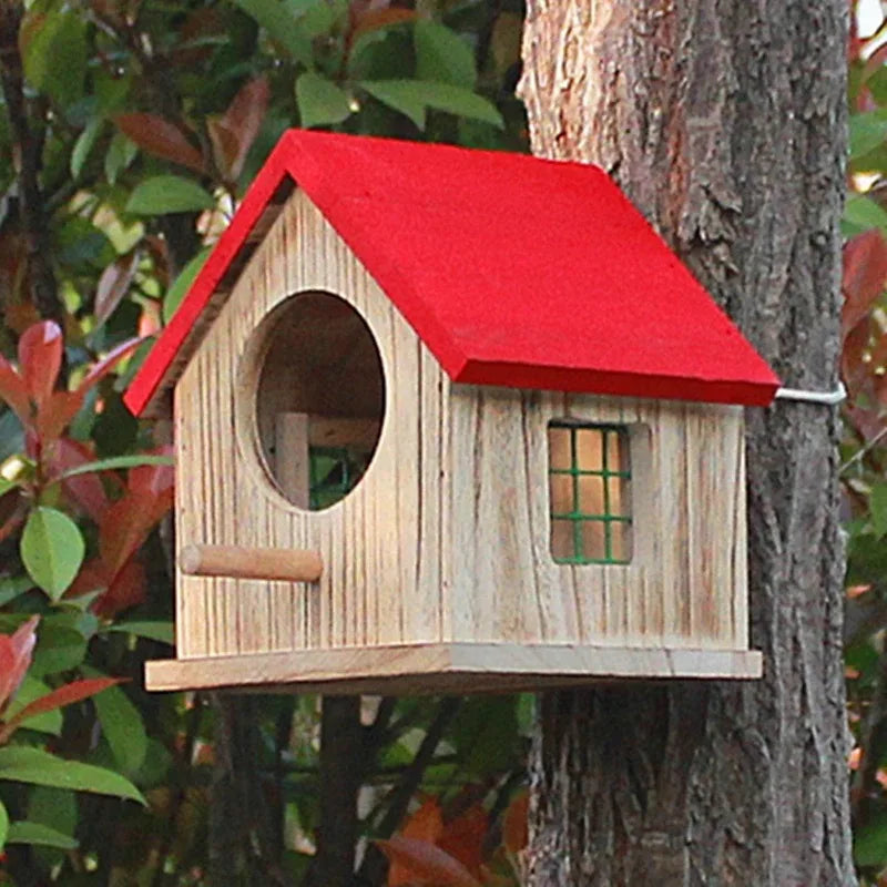 Outdoor Rainproof Bird Cages Campus Hanging Handmade Wooden House Parrot Breeding Box Warm Hatching Nest Bird Accessories