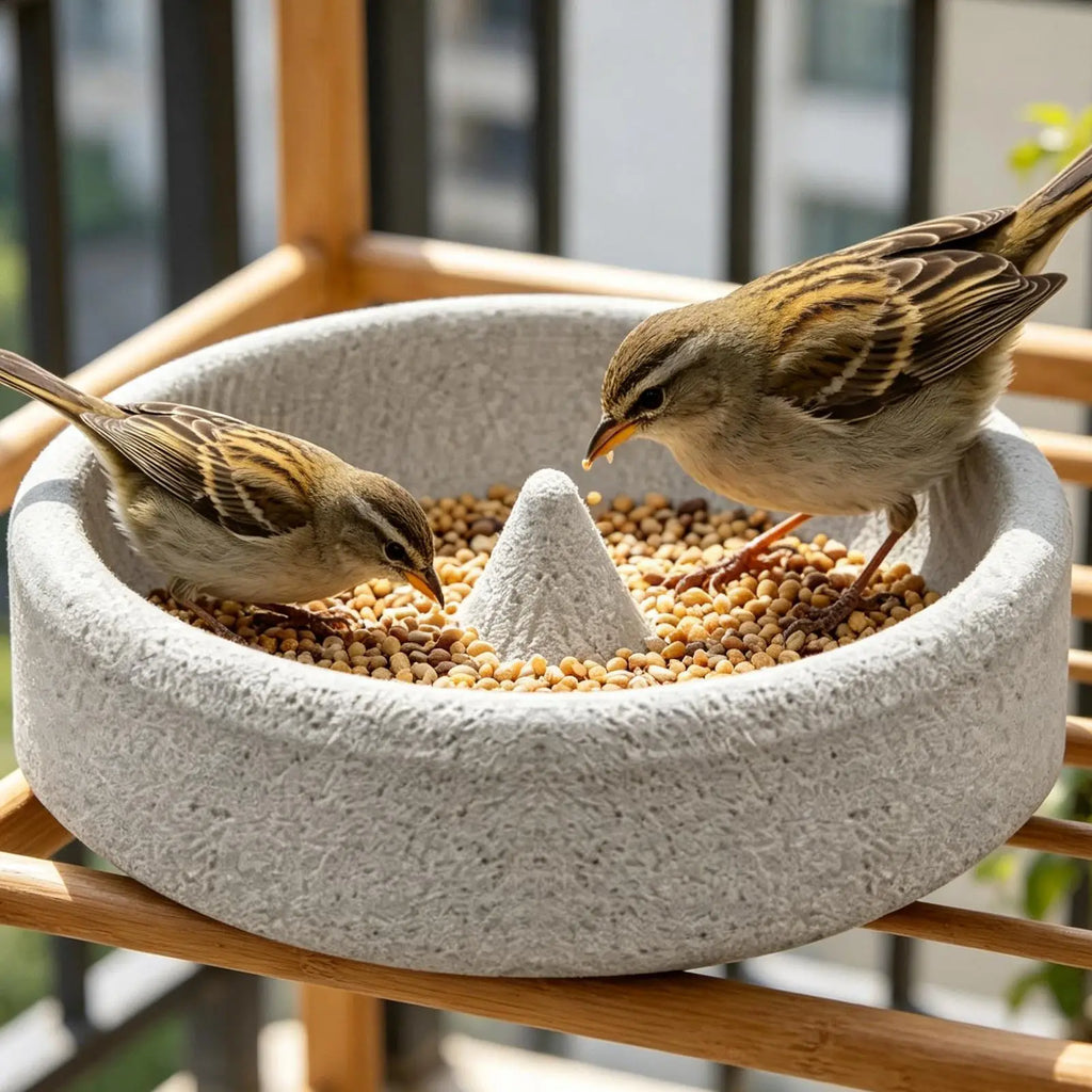 Round bird feeder Outdoor small parrot food dish Garden Round Birding Tool for balconies Water Pet Finch Parrots birdcages