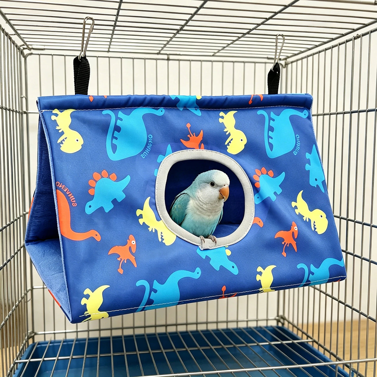 Vogelnesthöhle für kleine Vögel – Gemütliche Käfig-Hängematte, weiches und sicheres Vogelhaus, Blau / Grün-Weiß / Rosa, S/M/L
