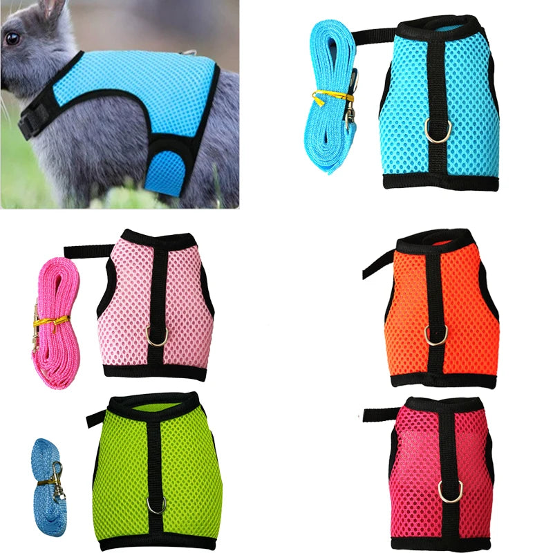 Haustier-Zubehör Kaninchengeschirre Westenleine-Set Weiches Netzgeschirr mit Leine Kleintiere Meerschweinchen Hamster Häschen-Zubehör