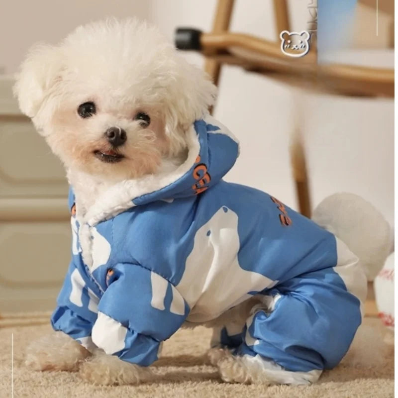Hundekleidung Parkas Herbst und Winter Spritzwassergeschützt Welpen Warme Vierbeinige Baumwollkleidung Haustier Outdoor Wasserdichte Kleidung Teddy